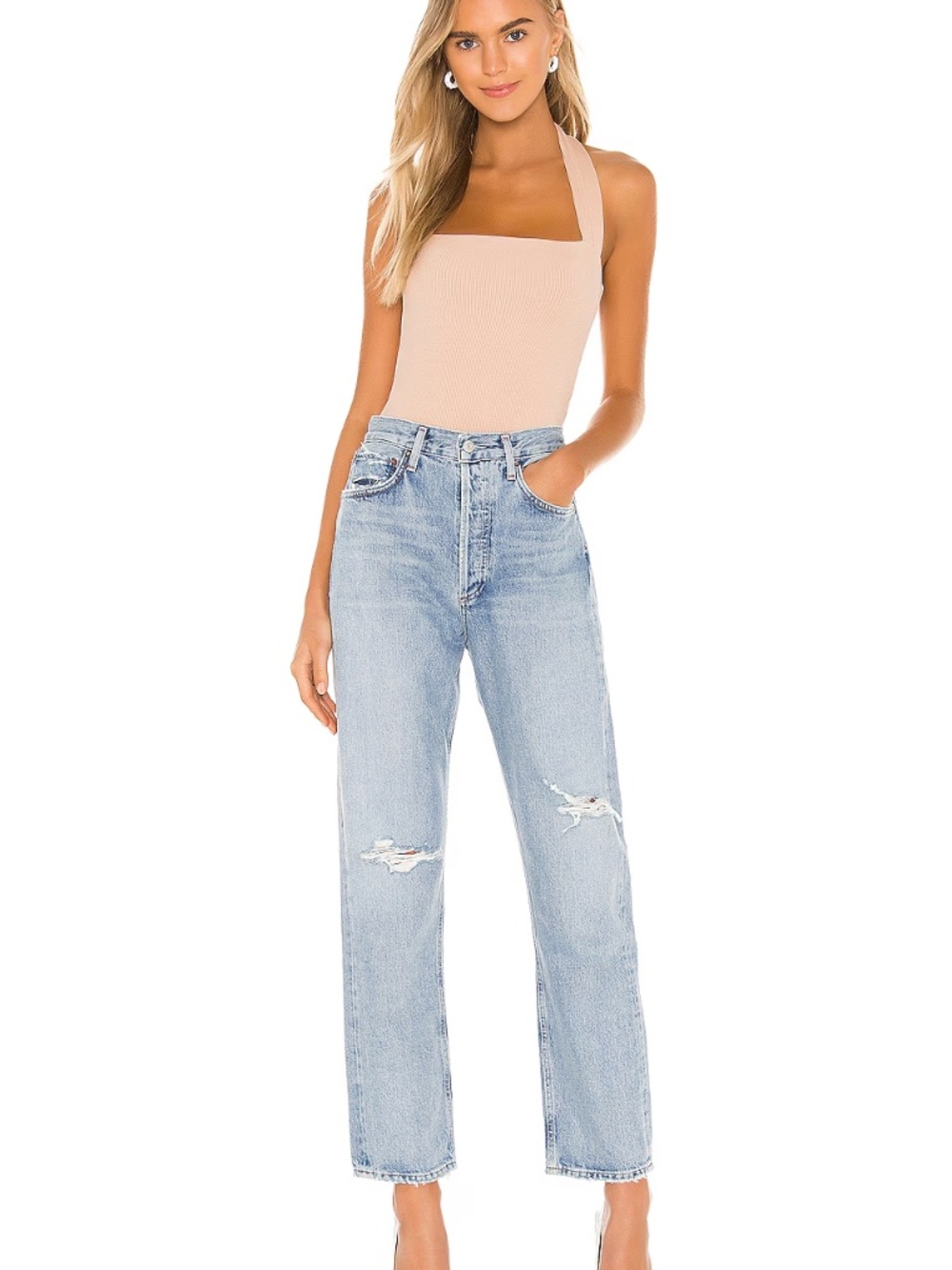 NWT Superdown Candice Halter Bodysuit in Nude - Size Medium